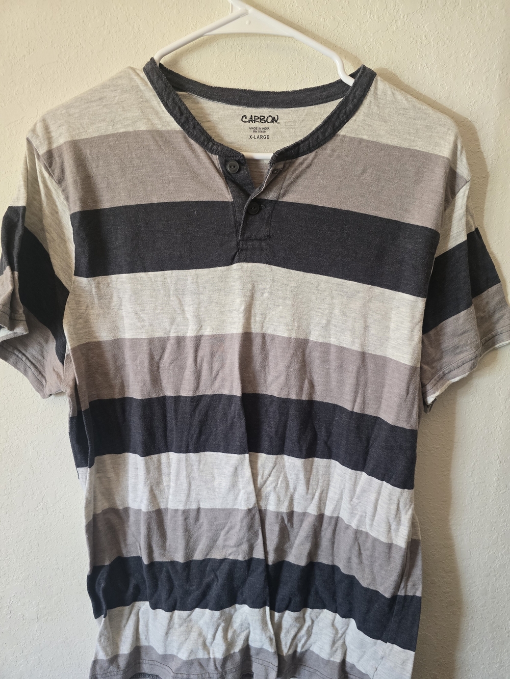 Carbon Short-Sleeve Henley Tee in Gray, Black & Taupe Stripes